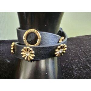Black and Goldtone and Rhinestone Dream Leather Wrap Bracelet